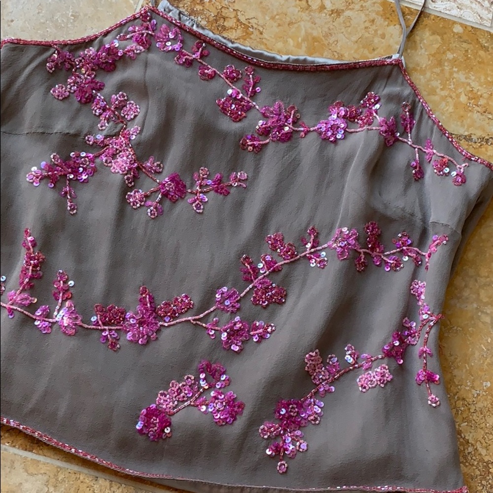 Laundry by Shelli Segal taupe floral beads/sequins - Picture 3 of 8